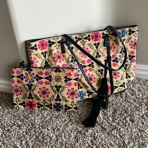 INC International Concepts purse set multicolored woven bag tote black